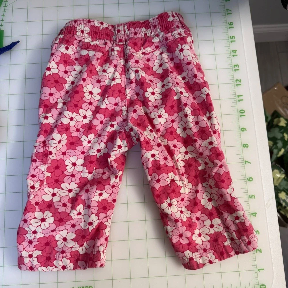Vintage Y2K Oshkosh Bgosh Pink Floral Print Capri Pants bottoms 2T Summer denim